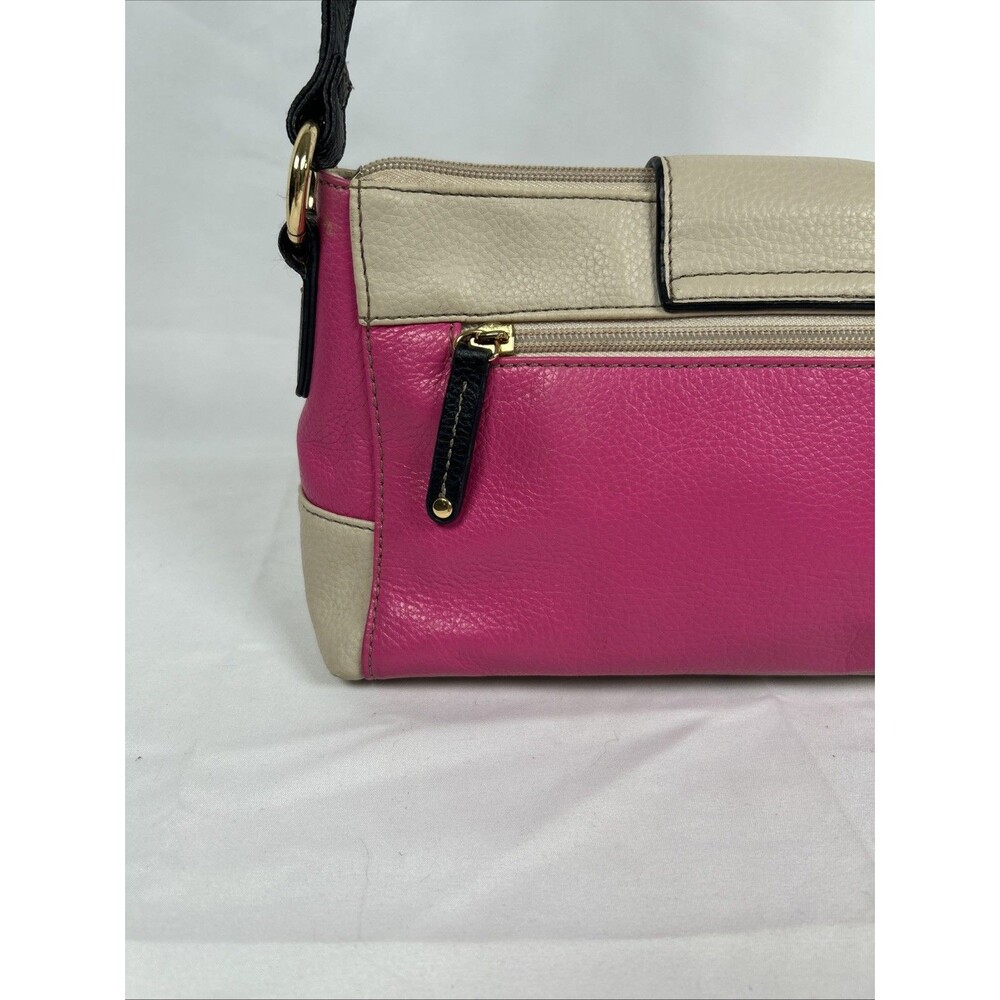 Tignanello Leather Hot Pink Taupe Crossbody Bag Purse Black Strap Barbie Preppy - Picture 7 of 16